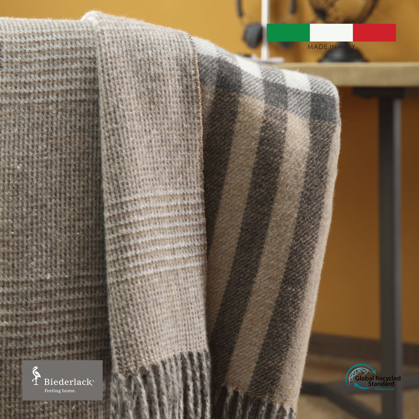 意大利製優質混茄士咩羊毛毯 TWIN CHECK